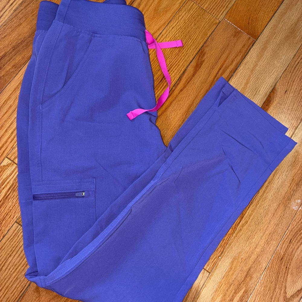 Figs Purple Scrubs Pants with Pink Drawstring